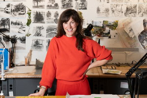 Writer, artist, teacher Sara Hendren standing in a studio