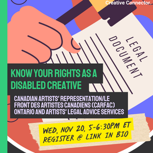 Promo image for "Know Your Rights as a Disabled Creative."